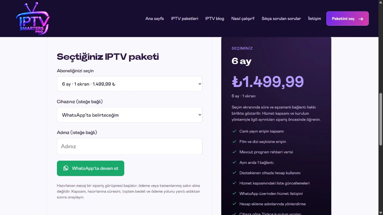 Sitemizde 6 aylık tek ekran abonelik seçimini gösteren gerçek sipariş hazırlama ekranı